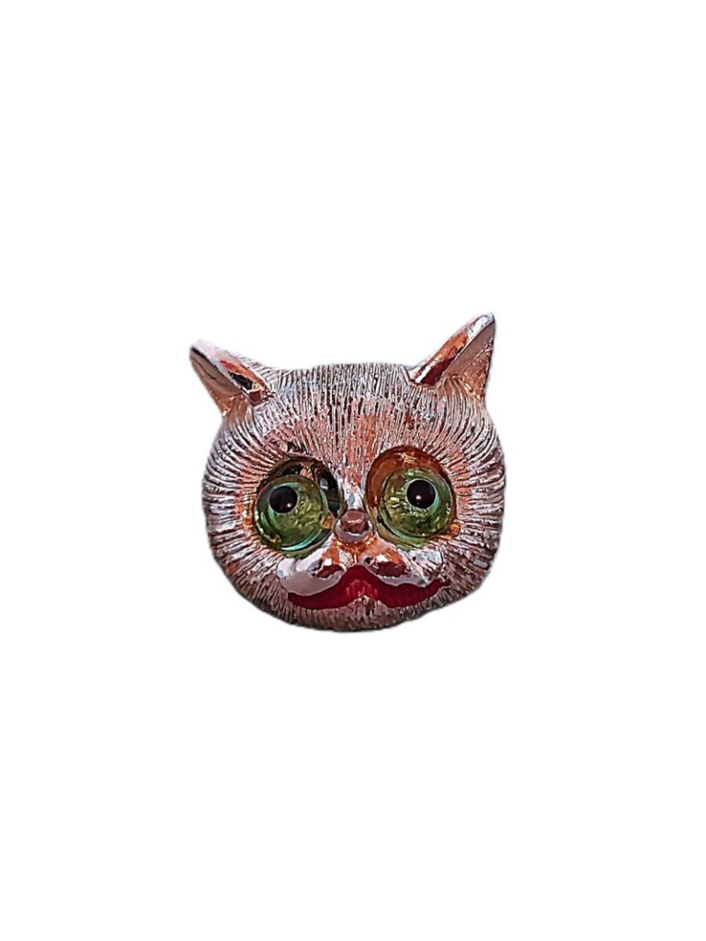 Vintage Cat Brooch Halloween Jewellery Green Glass Eyes Lapel Scatter Pin Small